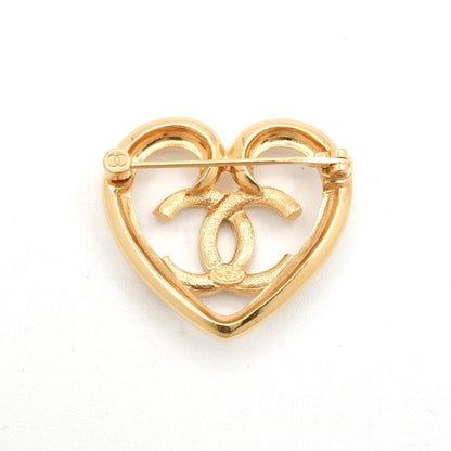 Chanel Brooch Corsage Gold Heart Here Mark Rhinestone