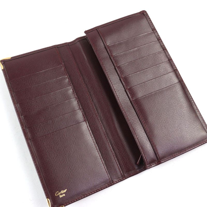 Cartier Must Line Leather Logo Engraved Bifold Long Wallet Billfold Long Wallet