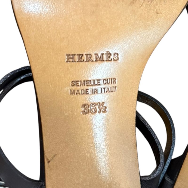 Hermes Leather Strap Sandals Size 36 1/2 Approx 23.5cm (9.25in) Brown Women's