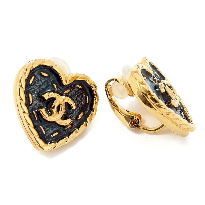Chanel Earrings Heart Earrings Gold/navy