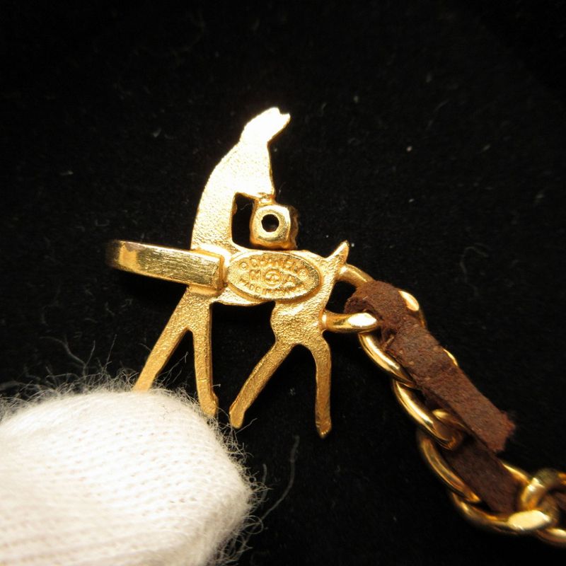 Chanel Coco Mark 01A Colored Stone Bambi Metal Gold Brown Chain Bracelet 0072