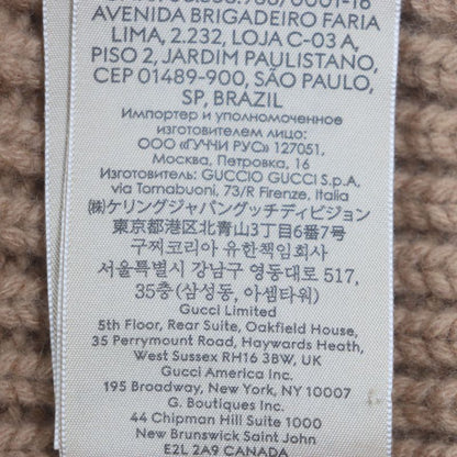 Gucci 764594 Double G Wool Cashmere Leather Use Cable Knit Hat Cap Beige M