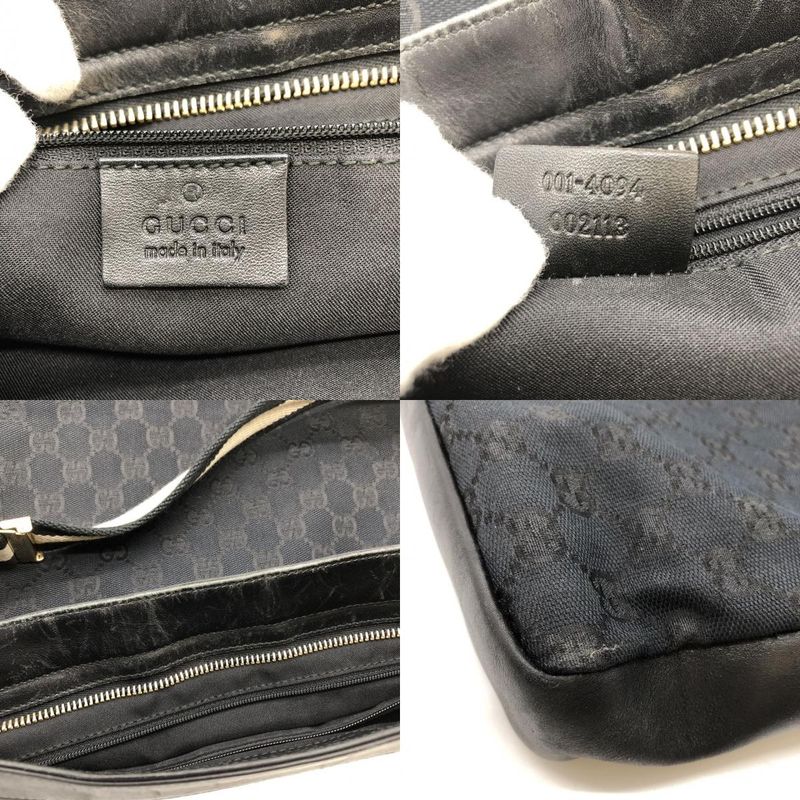Gucci 001 4094 Shoulder Bag GG Canvas Sherry Line Black Ladies Men Fashion