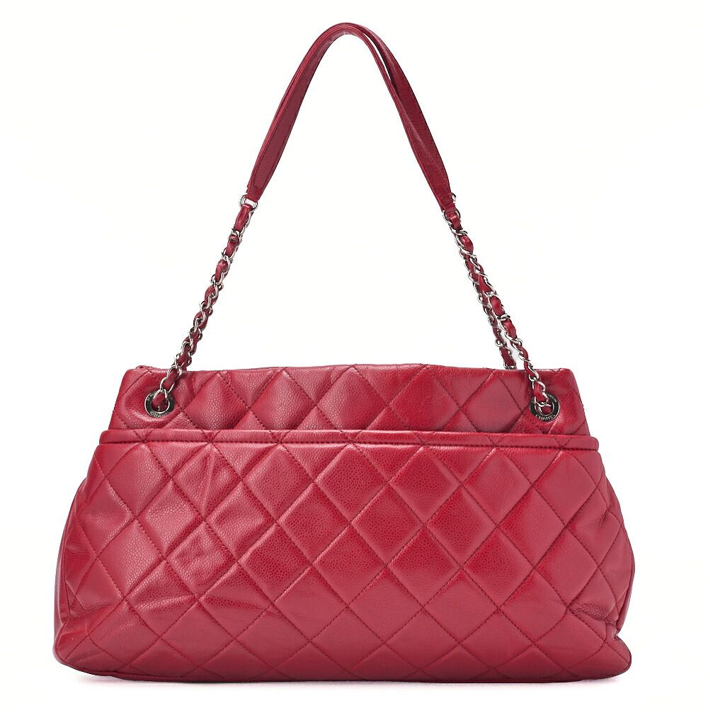 Chanel Shoulder Bag Matelasse Caviar Skin Red Coco Mark (silver Hardware)