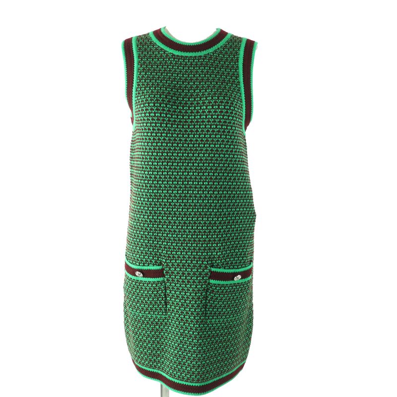 CHANEL 23A P75435 100% Cashmere Coco Mark Button Allover Pattern Crewneck