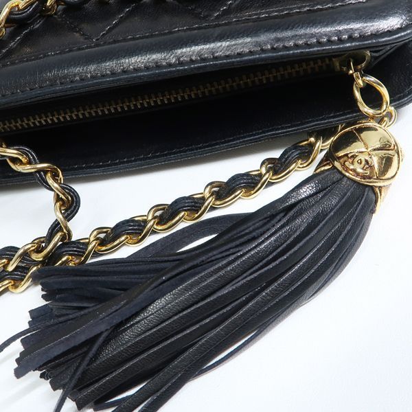 Chanel Chain Bag Black Matelasse Fringe Shoulder Bag Vintage No 1 Card Included