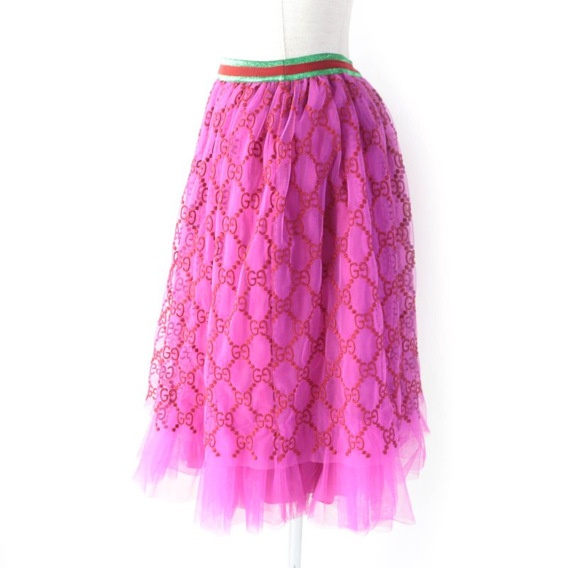 Gucci 552866 Kids GG Pattern Webline Embroidery Tulle Skirt Pink 12 Storage