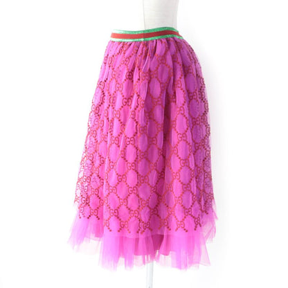Gucci 552866 Kids GG Pattern Webline Embroidery Tulle Skirt Pink 12 Storage