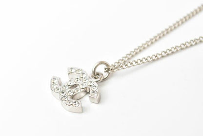 Chanel Necklace Pendant Chanel Coco Mark CC Rhinestone Silver White