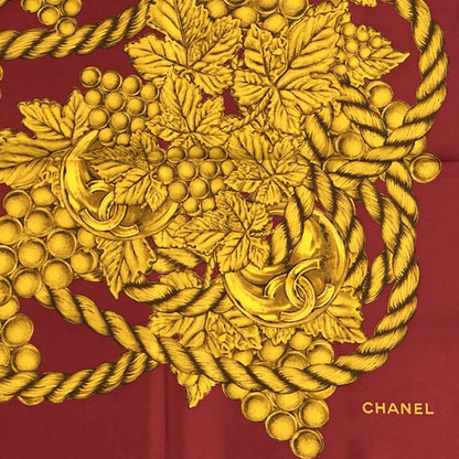 Chanel Scarf Women's Brand Coco Mark Silk Red Yellow Large Grape Tassel Autumn