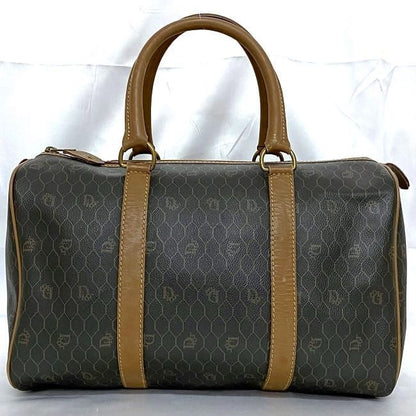 Christian Dior Boston Bag Gray Brown Honeycomb