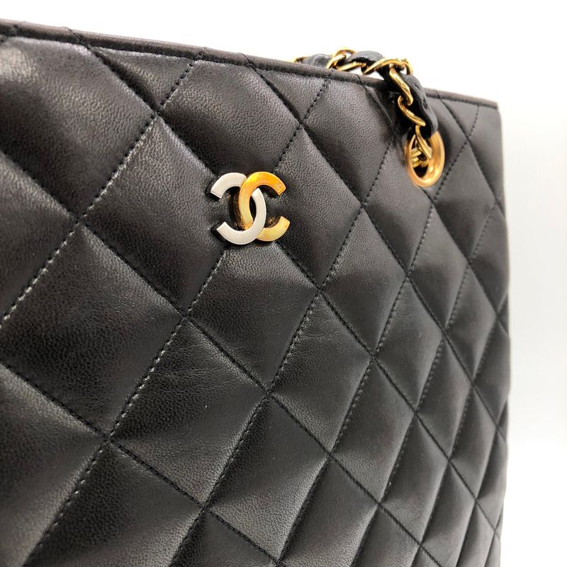 Chanel Matelasse Chain Shoulder Bag Tote Bag Coco Mark Vintage Lambskin Black