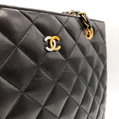 Chanel Matelasse Chain Shoulder Bag Tote Bag Coco Mark Vintage Lambskin Black