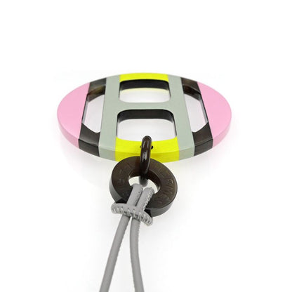 Hermes Necklace H Equipe Buffalo Horn Pink Gray Yellow Pendant