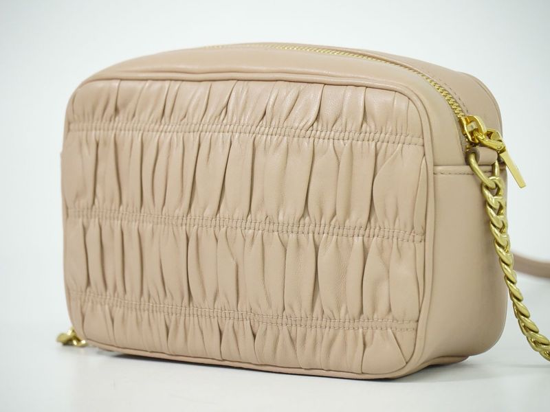 Authentic Prada Nappa Gaufre Chain Shoulder Bag Pochette Leather Pink Beige