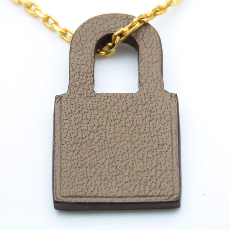 Hermes Necklace Eau Kelly Cadenas Metal Leather Gold Brown GP Engraved Y