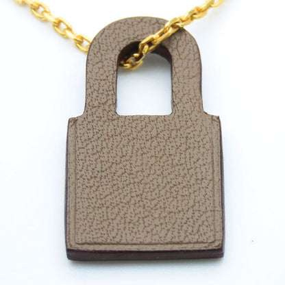 Hermes Necklace Eau Kelly Cadenas Metal Leather Gold Brown GP Engraved Y