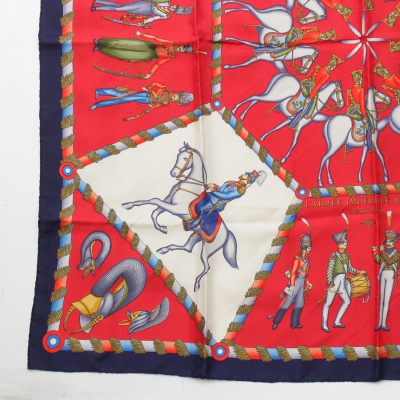 Hermes Carré 90 L'armee Imperiale Russe Russian Military Museum Silk Scarf Red