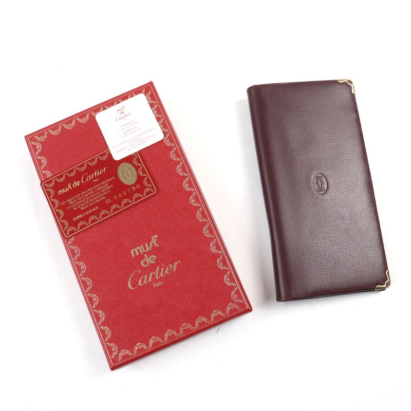 Cartier Must Line Leather Logo Engraved Bifold Long Wallet Billfold Long Wallet
