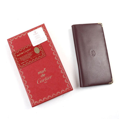 Cartier Must Line Leather Logo Engraved Bifold Long Wallet Billfold Long Wallet