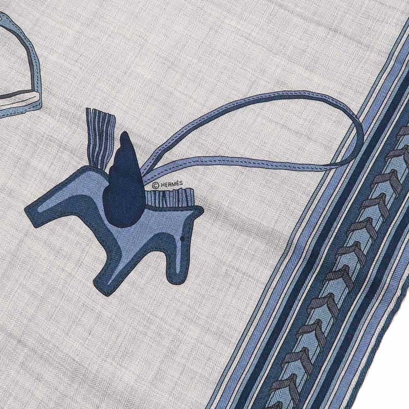 Hermes Shawl Rectangle 70% Cashmere 30% Silk Blue Cashcil Accessories