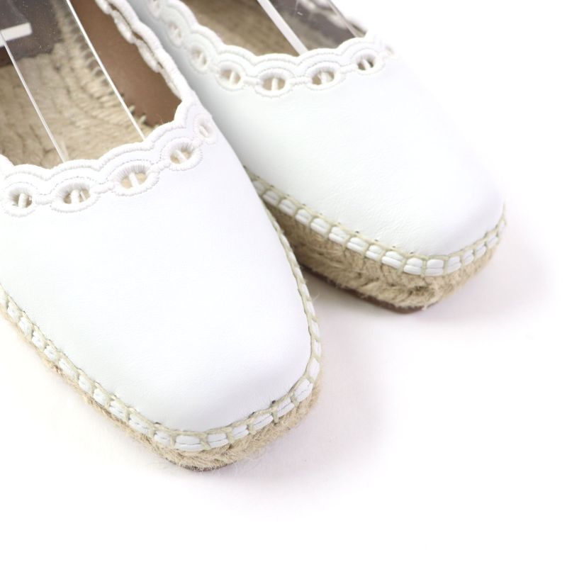 Hermes Guapa Espadrilles Chaîne D'ancre Lace-up Square Toe Leather Shoes White
