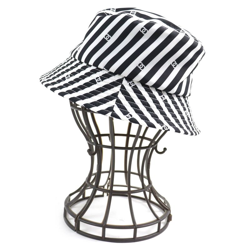 CHANEL 24SS Aa9874 Coco Beach Coco Mark Striped Bucket Hat Black White S Made