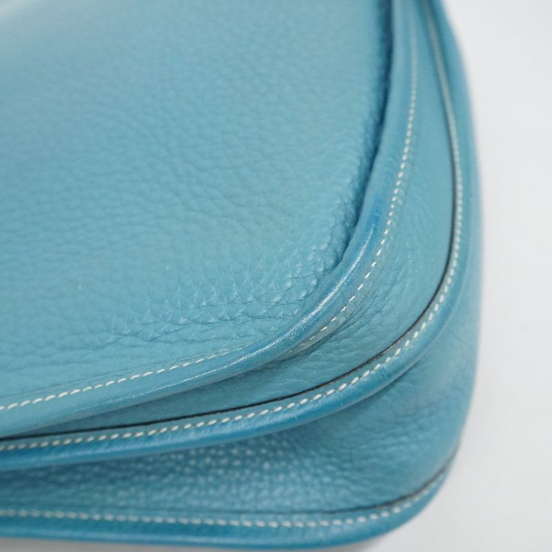 Hermes Shoulder Bag Evelyn 2PM Taurillon Cles Mance Blue Jean Silver Hardware