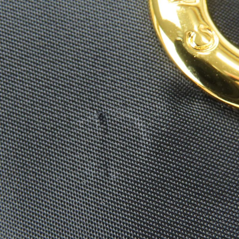 Celine Pouch Drawstring Fur Nylon Black Gold Hardware Logo Circle Small Bag