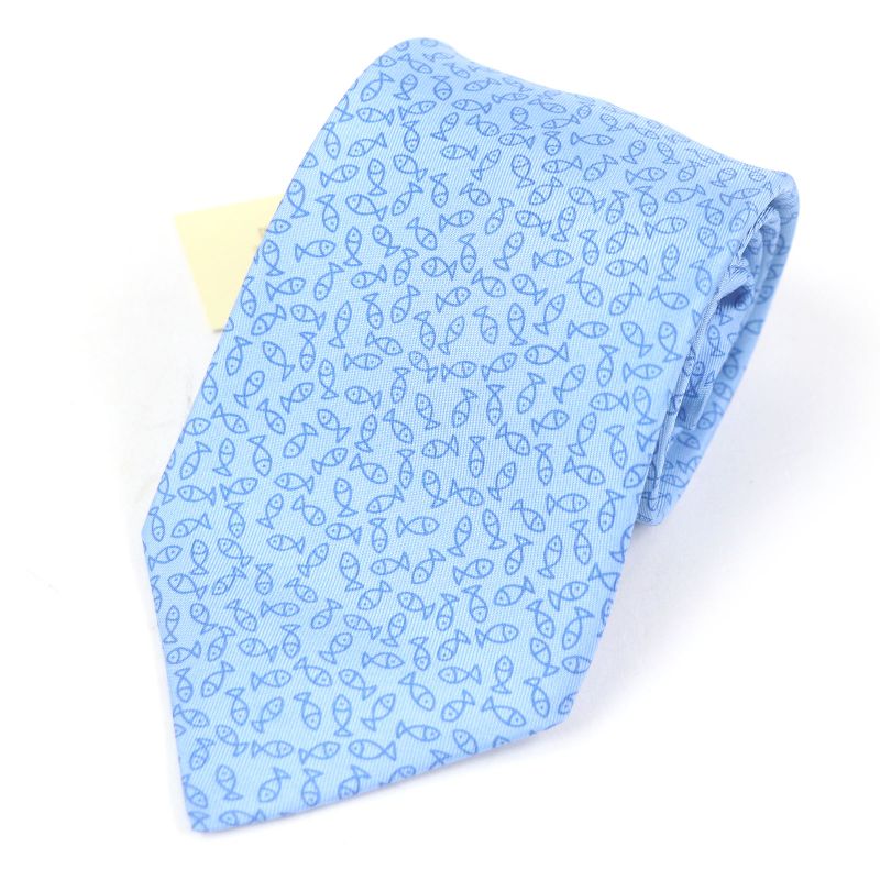 Hermes 100% Silk Alligator Wide Tie Light Blue With Box Made In France Men's