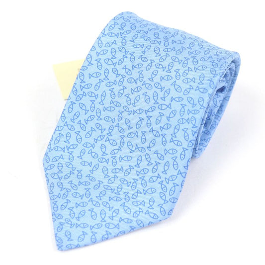 Hermes 100% Silk Alligator Wide Tie Light Blue With Box Made In France Men's