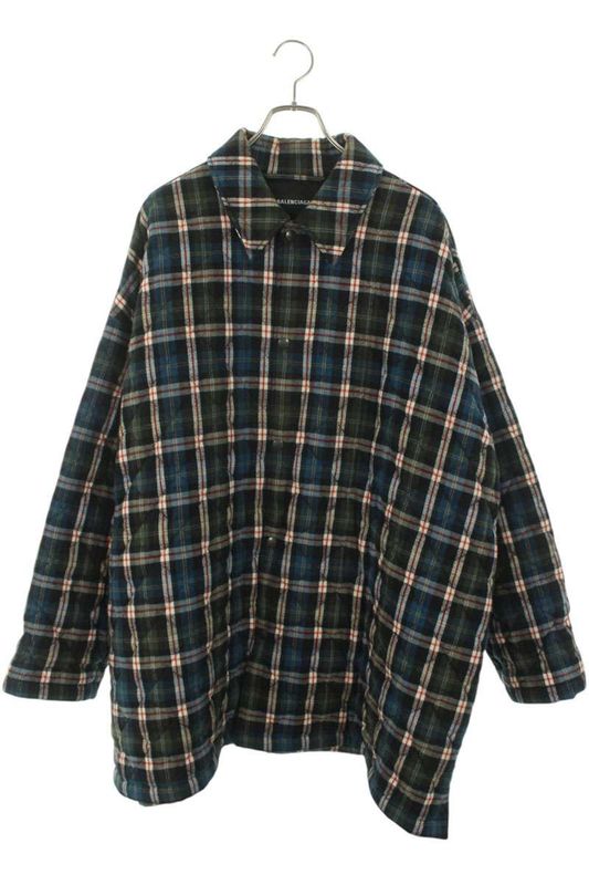 Balenciaga 542159 Tcm03 Cotton Filled Checked Shirt Blouson Men's 46