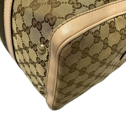 Gucci Handbag GG Pattern 247205 Dark Brown And Beige Mini Boston Leather