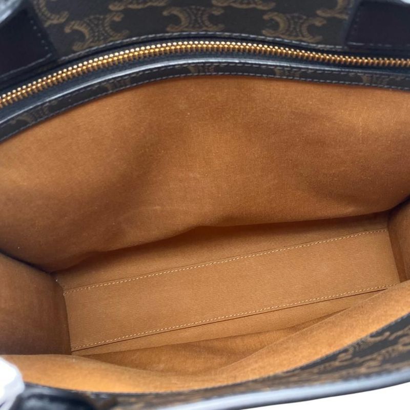 Celine Tote Shoulder Bag Medium Vertical Cabas 194432 Triomphe Black Brown