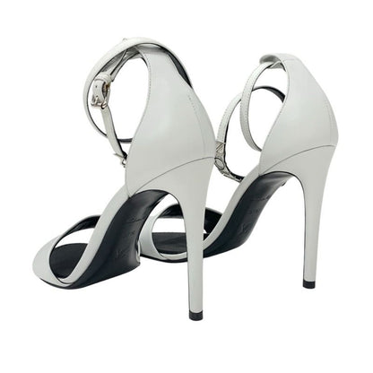 Louis Vuitton Sandals Shoes Leather White Silver Logo Strap