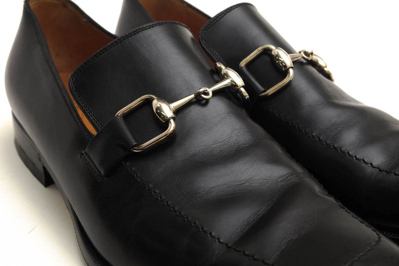 Gucci Bit Loafers Shoes Men Leather Genuine Black 204396 Horsebit Leather Sole
