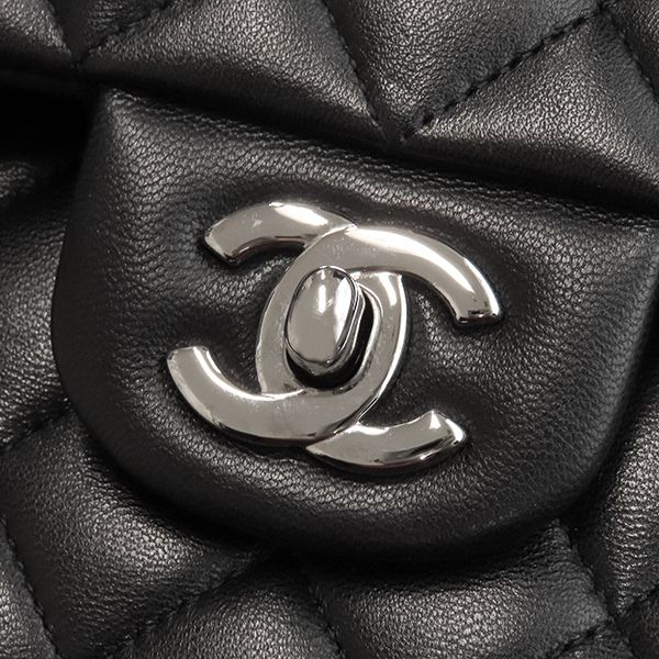 Chanel Shoulder Bag Matelasse 25 Flap Bag Lambskin Black Silver Hardware Black