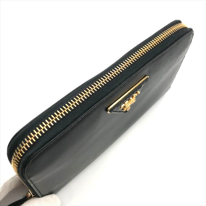 Prada Big Logo Saffiano Zip Around Wallet Black