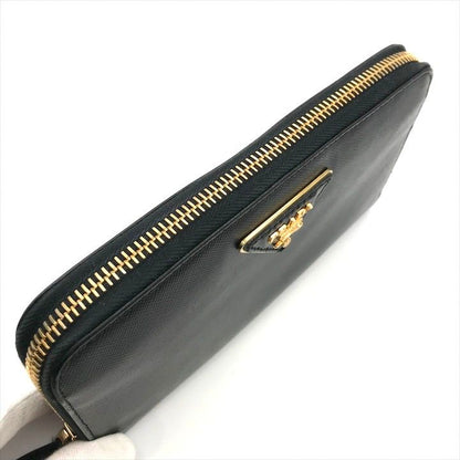Prada Big Logo Saffiano Zip Around Wallet Black
