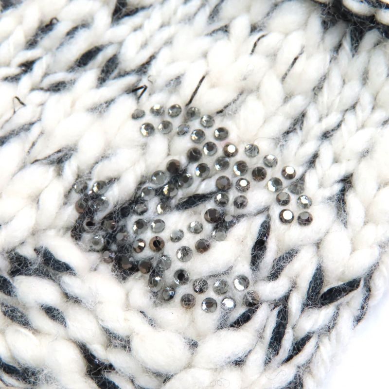 CHANEL P39194 Wool Cashmere Coco Rhinestone Knit Gloves Mittens