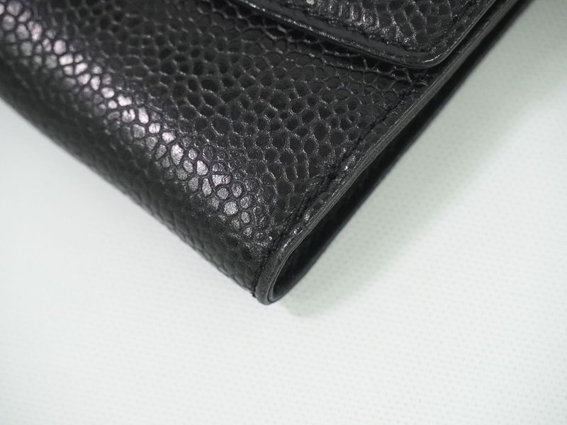 Authentic Chanel Coco Mark Fold Wallet Compact Wallet Caviar Skin Leather Black