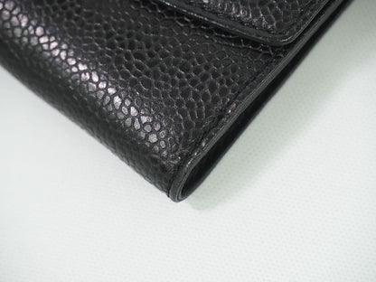 Authentic Chanel Coco Mark Fold Wallet Compact Wallet Caviar Skin Leather Black