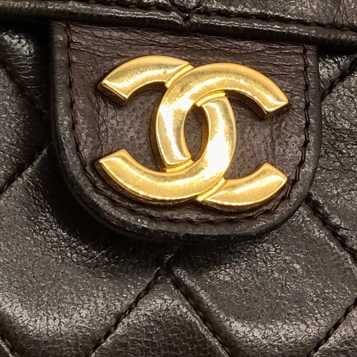 Chanel CC Logo Quilted Lambskin Chain Shoulder Bag Push Lock Brown
