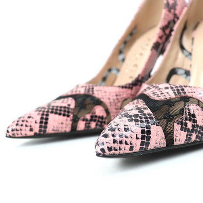 Gucci 738689 GG Rambus Python Print Pointed Toe High Heel Leather Pumps Pink