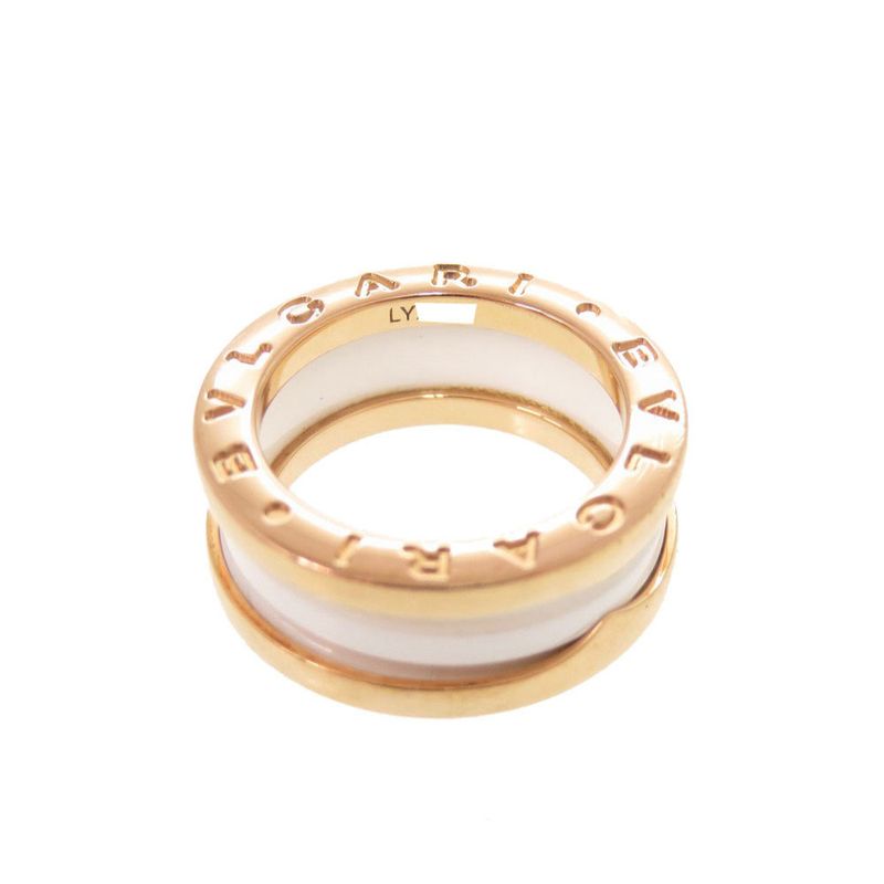 Bulgari B-zero1 18K Pink Gold 750pg White Ceramic #49 Ping Gold Ring Jewelry