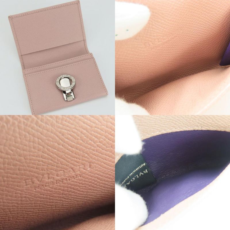 Bulgari Card Case Bulgari Leather Pink Beige Silver Hardware Clip Small Item