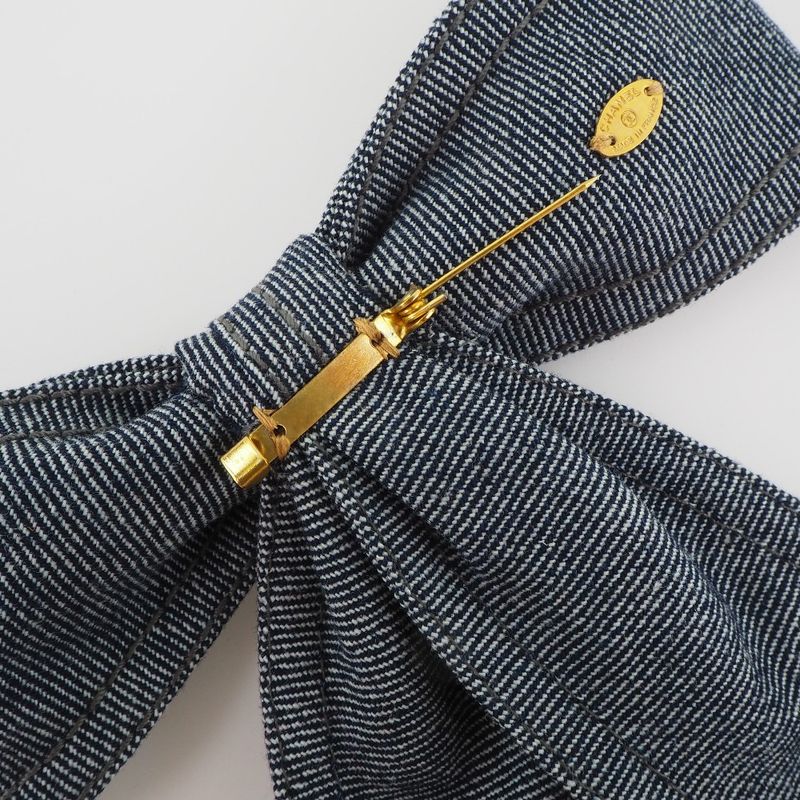 Chanel Ribbon Cotton Denim Blue Ladies 24g Brooch