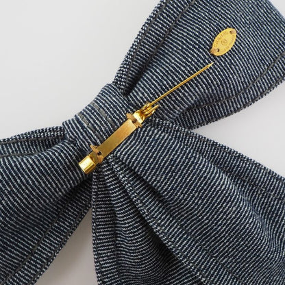 Chanel Ribbon Cotton Denim Blue Ladies 24g Brooch