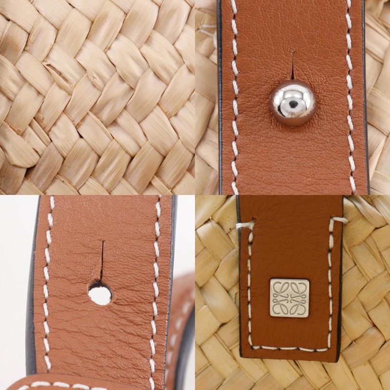 Loewe Basket Bag Small Bag Raffia X Leather Brown Women's Tote Bag