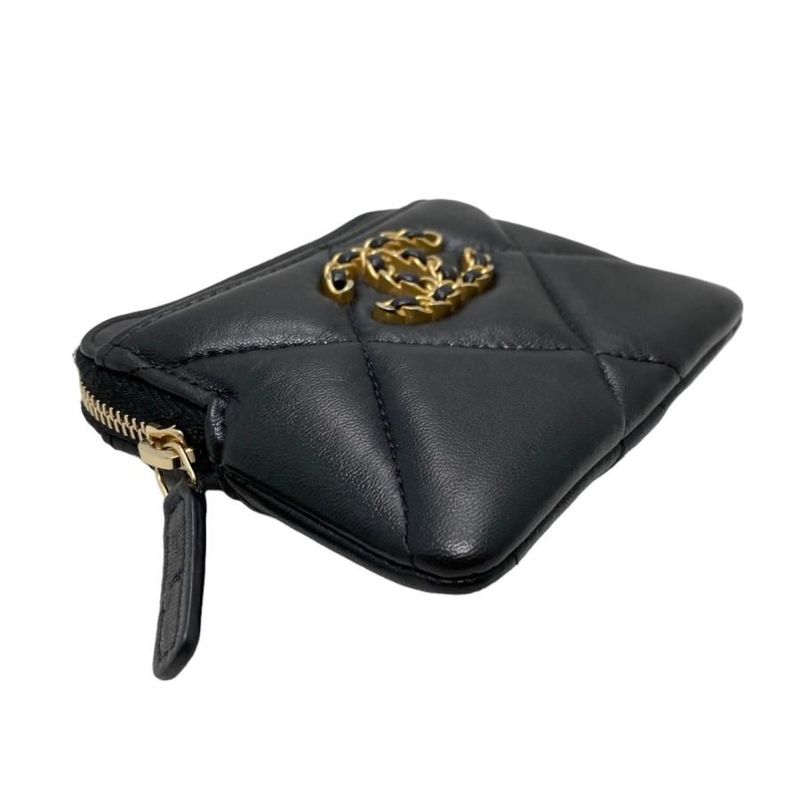 Chanel 19 Coin Case Card Case Coin Purse Ap2086 Matelasse Black Gold Chanel19